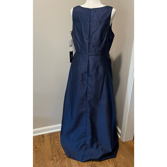 Alfred Sung NWT Gown Maxi Dress NWT Satin V-Neck Pockets D778 Midnight Sz 16 - Picture 6 of 12